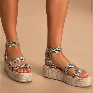Rayney Black and Tan Espadrille Flatform Sandals